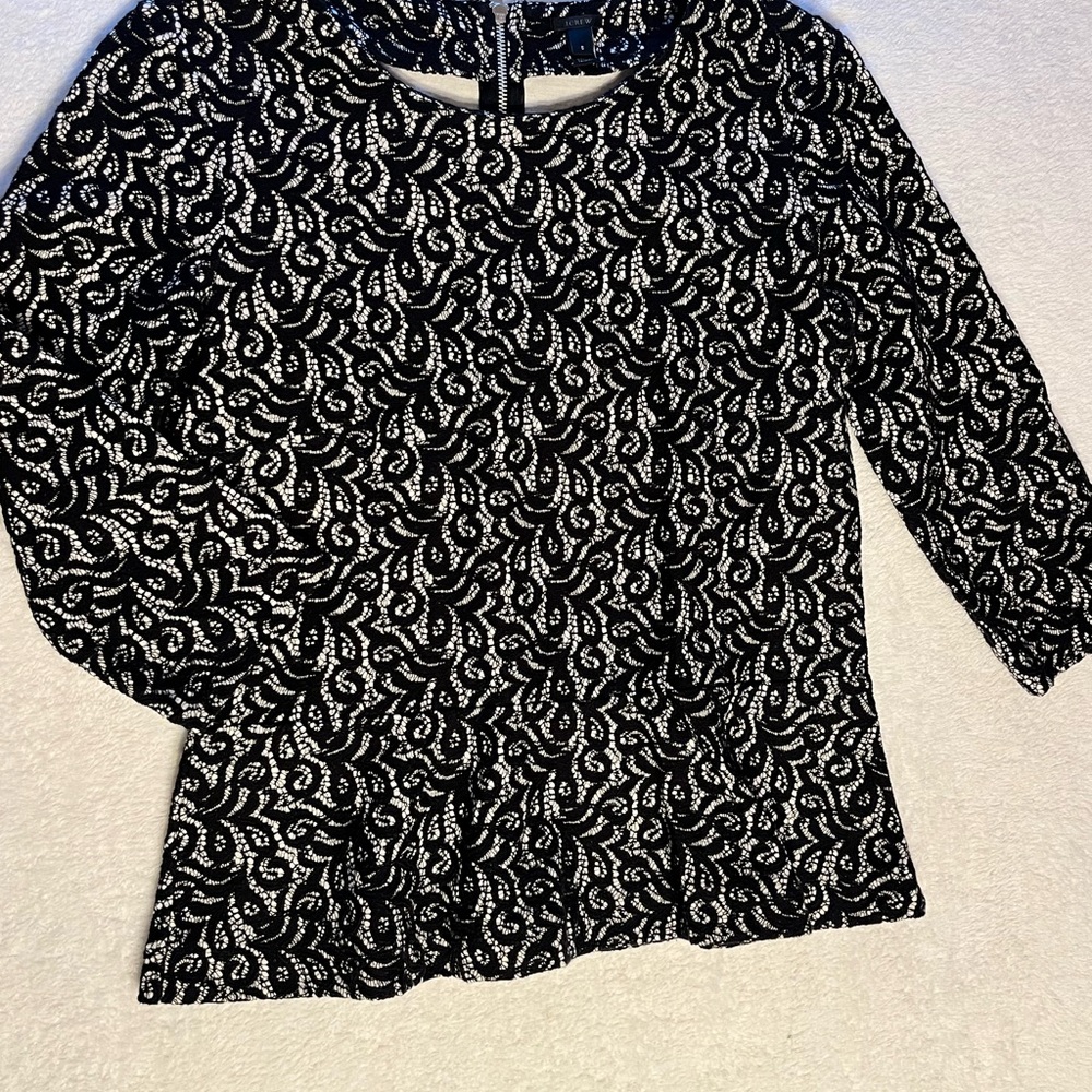 J. Crew Black and White Paisley-Style Peplum Blouse